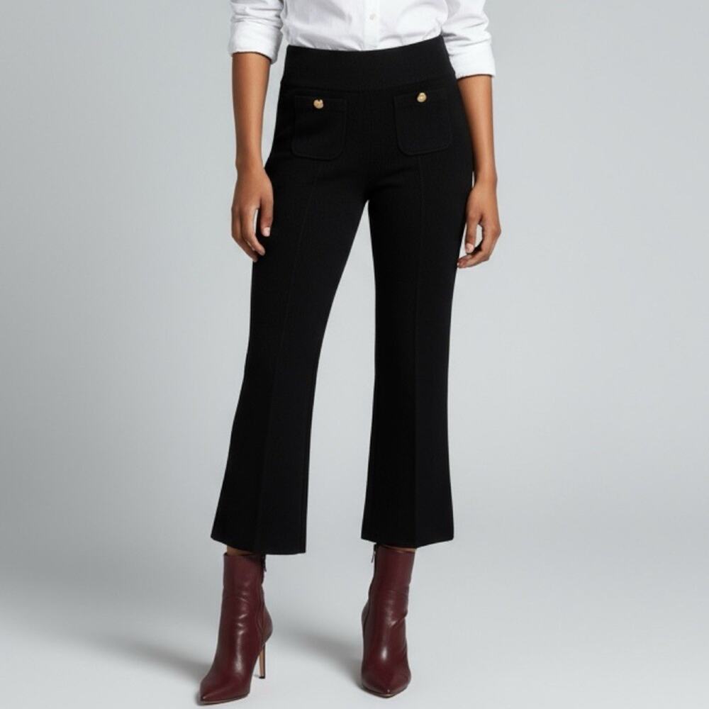 J.Crew Preppy Ponte Knit Flare Pants Gold Crest Buttons Black Women M